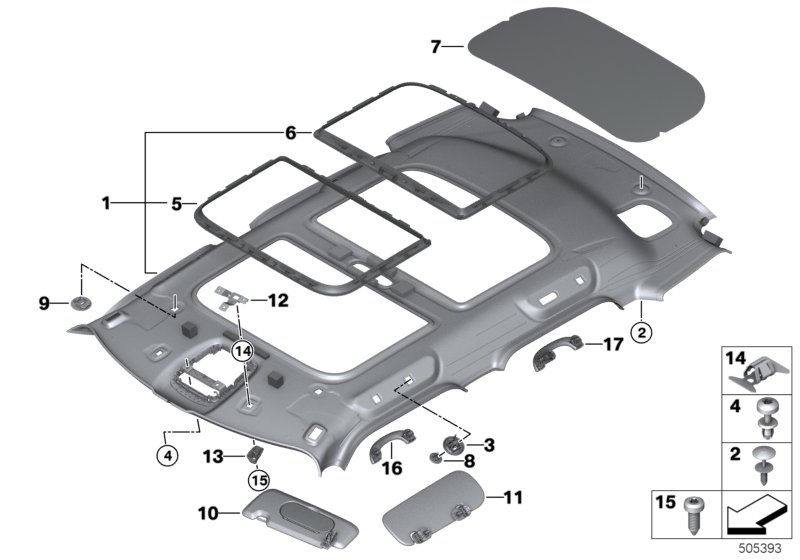 Потолок для MINI F60 Cooper S ALL4 B48 (схема запчастей)