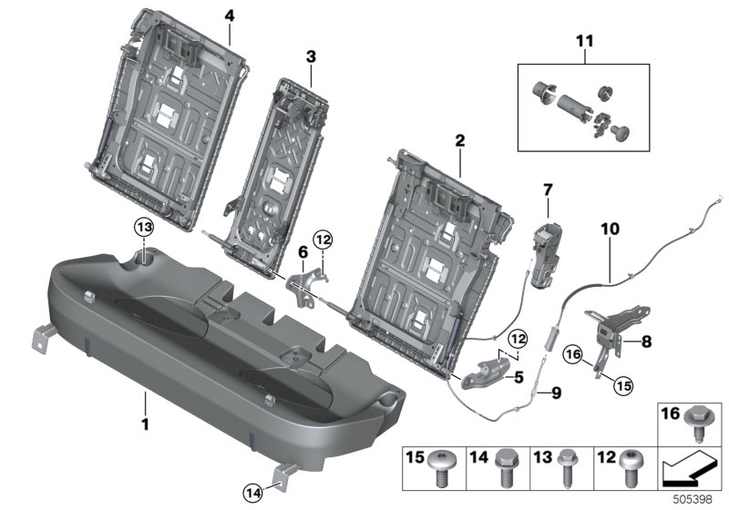 Каркас подушки заднего сиденья для BMW G05 X5 M50dX B57S (схема запчастей)