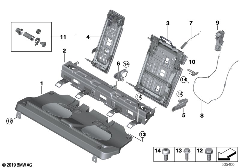 Каркас подушки заднего сиденья для BMW G06 X6 40iX B58C (схема запчастей)
