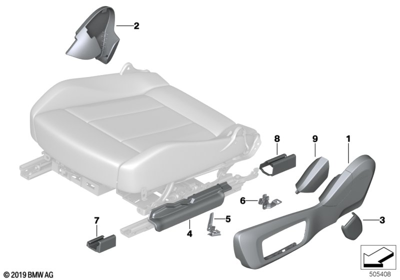 Накладка переднего сиденья с э/приводом для BMW G16 M850iX N63B (схема запчастей)