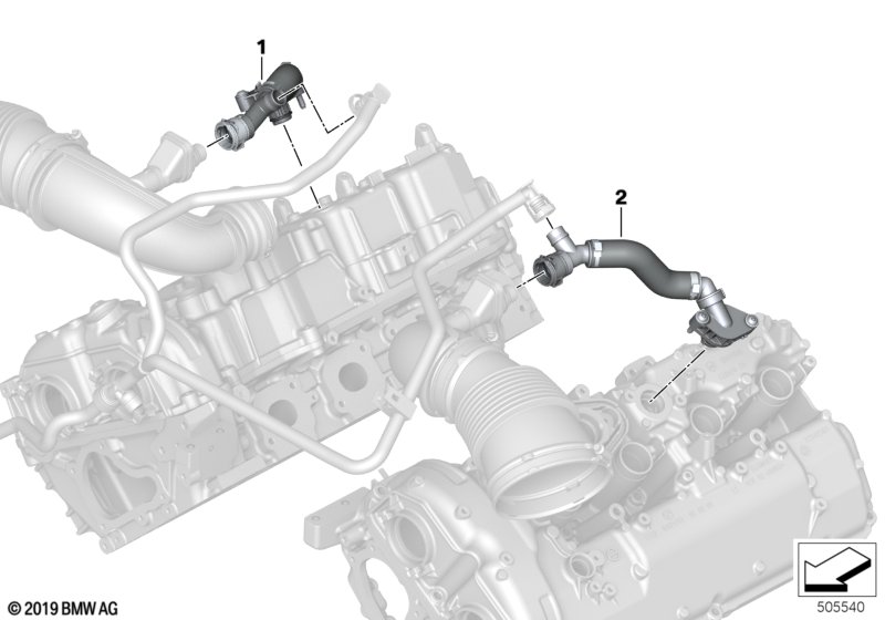 Система вентиляции картера для BMW F90 M5 S63M (схема запчастей)