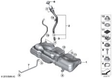 Топливный бак/дополнительные элементы для BMW F54 One B38 (схема запасных частей)