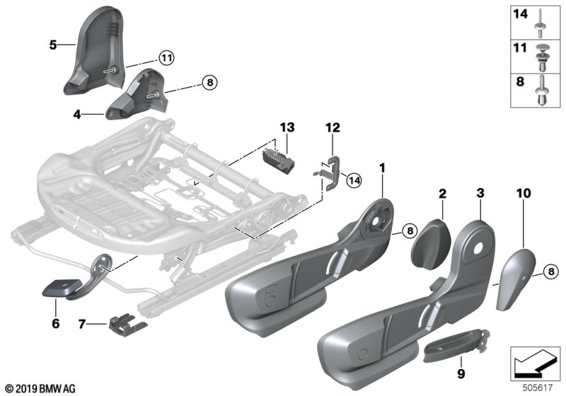 Сиденье Пд накладки сиденья для BMW F39 X2 20i B42 (схема запчастей)
