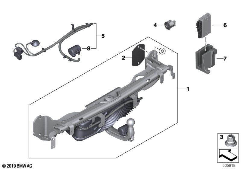 Тягово-сцепн.устр-во откидное электрич. для BMW G20 330dX B57 (схема запчастей)